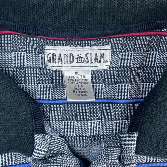 Vintage 90s Grand Slam Polo‎ Shirt XL Gray Striped Golf Casual Men's Penguin - Picture 3 of 8